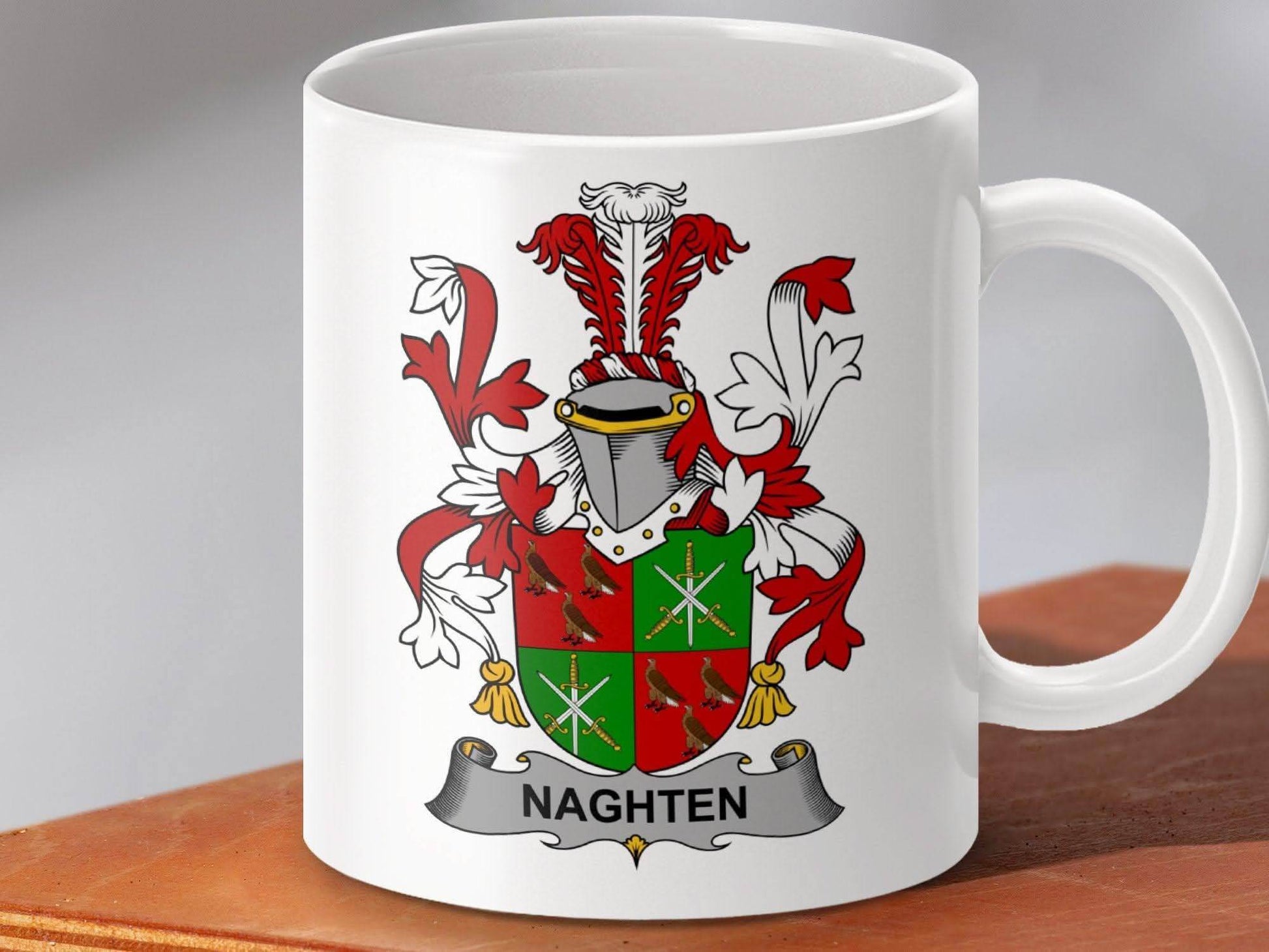 Naghten Family Crest Heraldic Emblem Mug - Celtic Ancestry Gifts