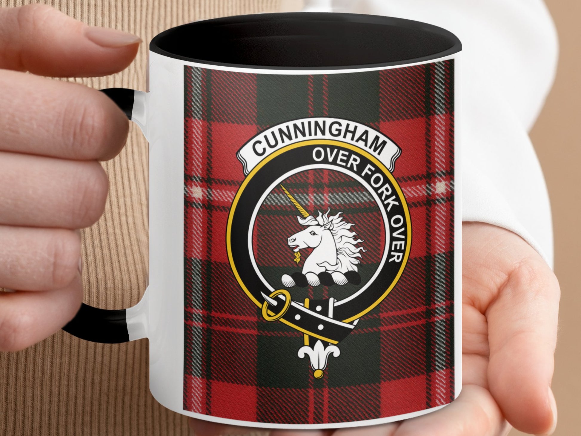 Clan Cunningham Scottish Tartan Crest Mug - Living Stone Gifts