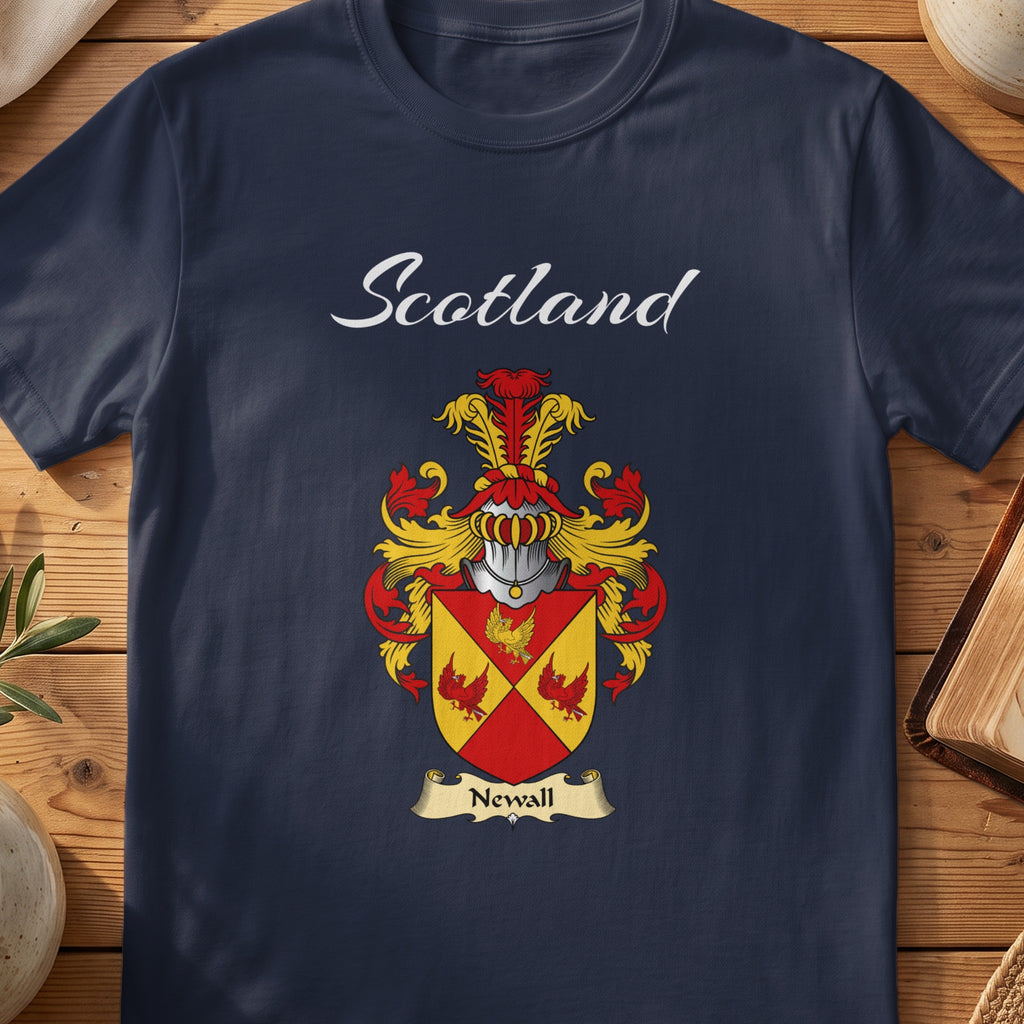 Newall Scottish family shield T-shirt in Navy