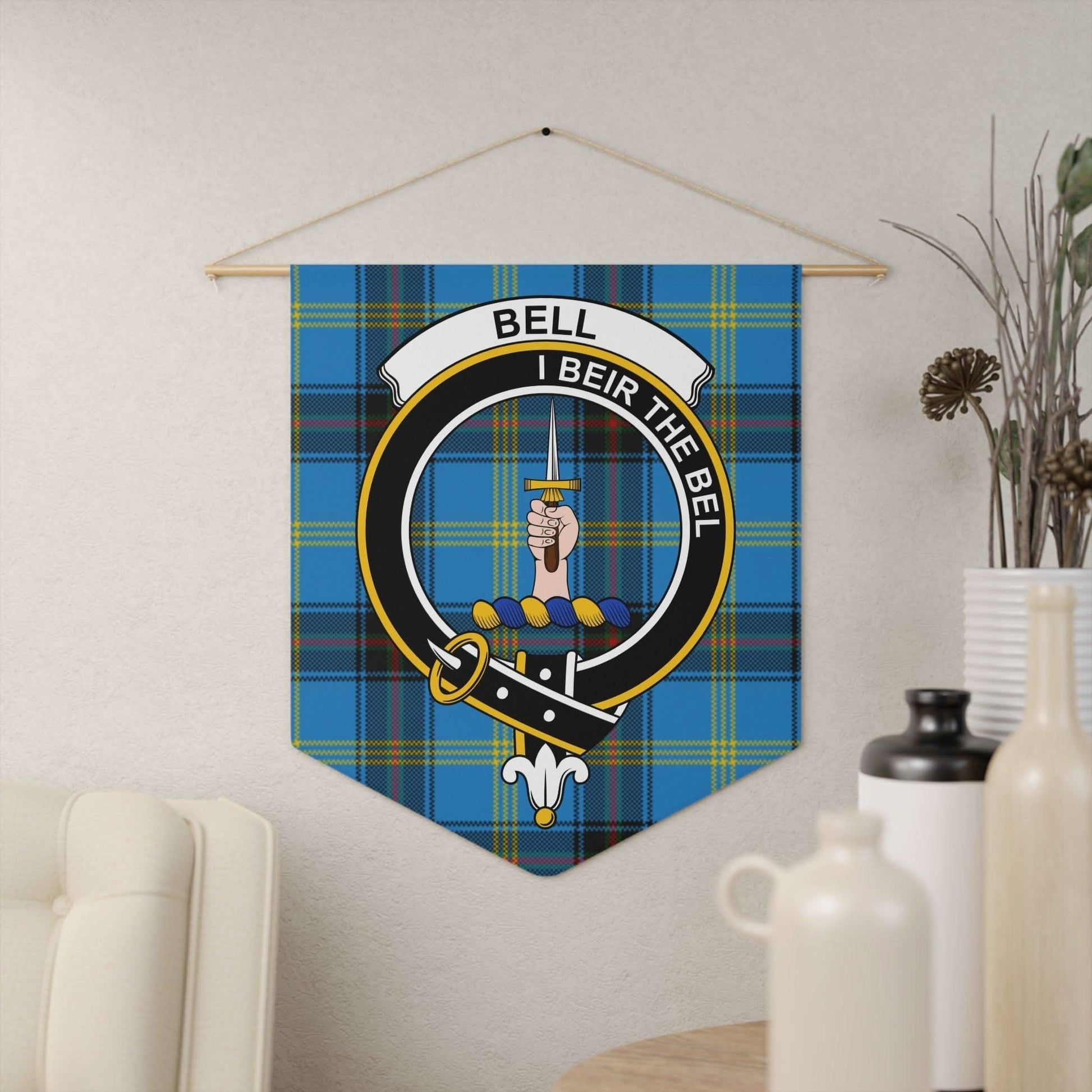 Bell Clan Scottish Motif and Crest Wall Pennant - Celtic Ancestry Gifts