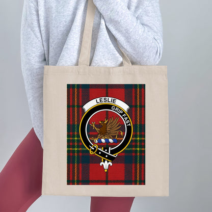 Clan Leslies Scottish Crest Tartan Tote Bag - Living Stone Gifts