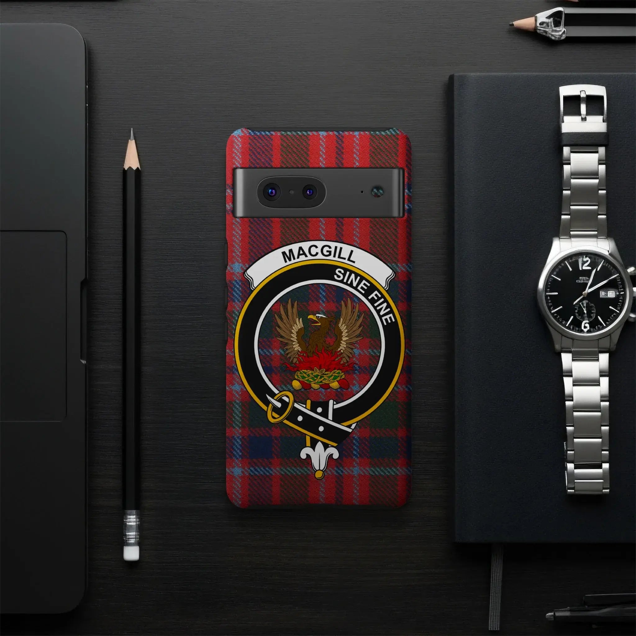 MacGill Tartan Design Phone Case with Crest Pattern