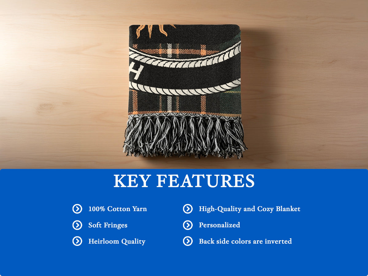 MacBrady cotton woven blanket detail with decorative fringed edges