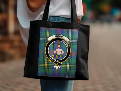 Scottish Clan Crest on Tartan Background Tote Bag - Living Stone Gifts