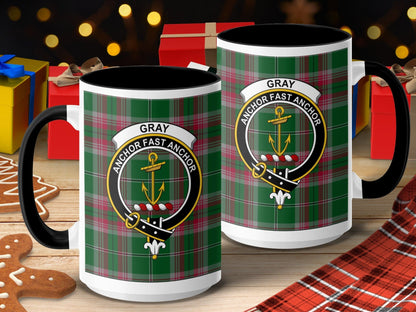 Clan Gray Anchor Fast Anchor Crest Tartan Mug