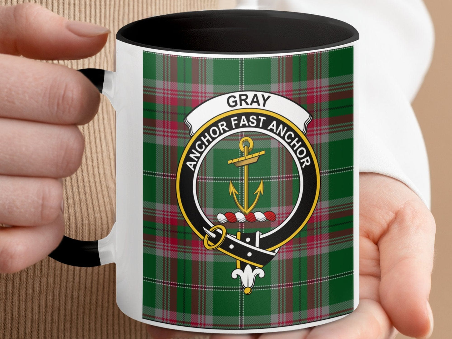 Clan Gray Anchor Fast Anchor Crest Tartan Mug