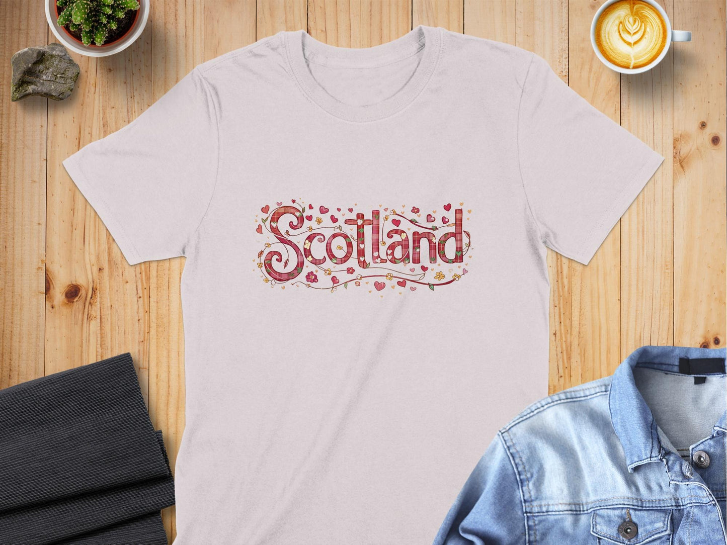 Colorful Scotland Heart and Flower Design T-Shirt