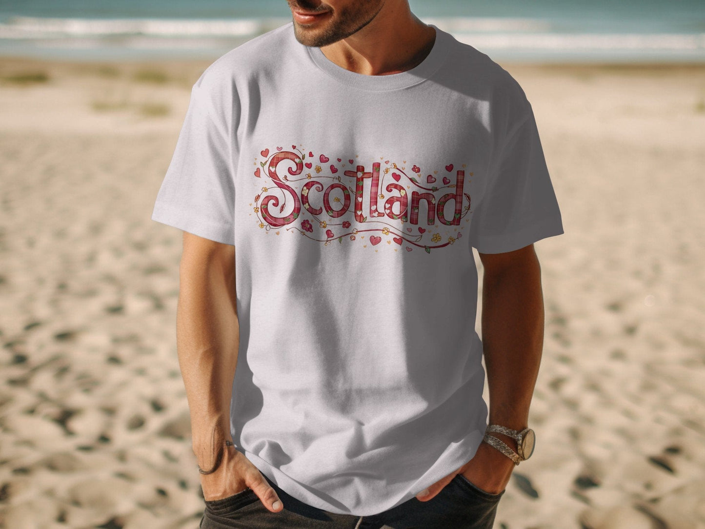 Colorful Scotland Heart and Flower Design T-Shirt