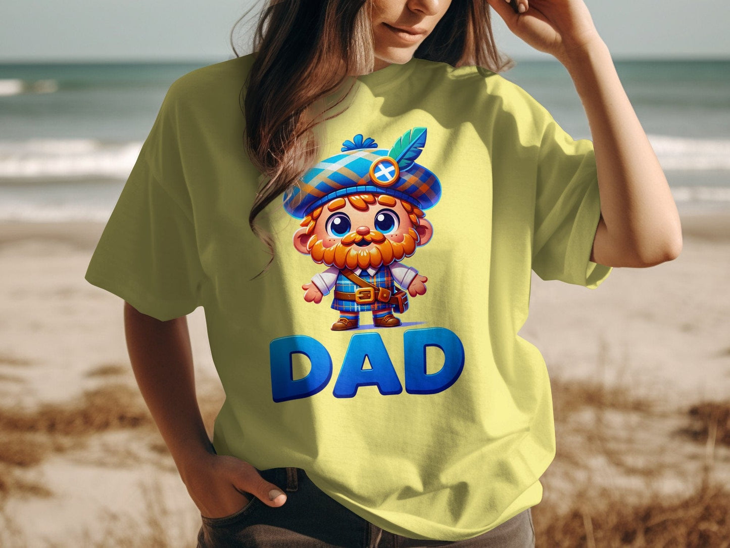 Cute Cartoon Dad in Scottish Outfit T-Shirt