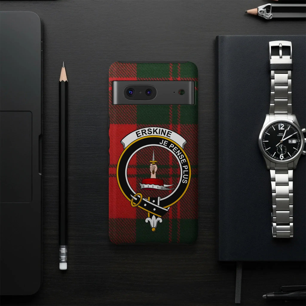 Erskine clan crest phone case — precise port cutouts, wrap print, Google Pixel model