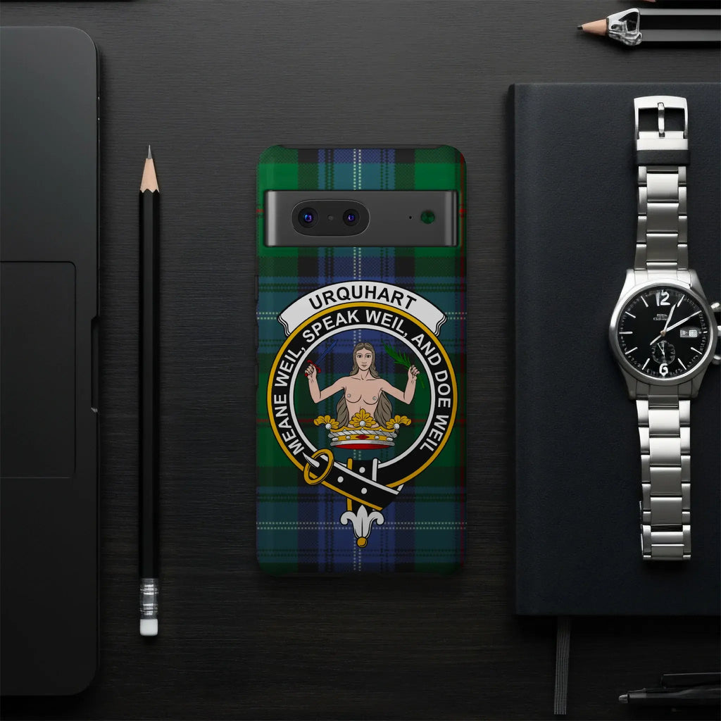Clan Urquhart crest tartan phone cover case — glossy dual-layer protection