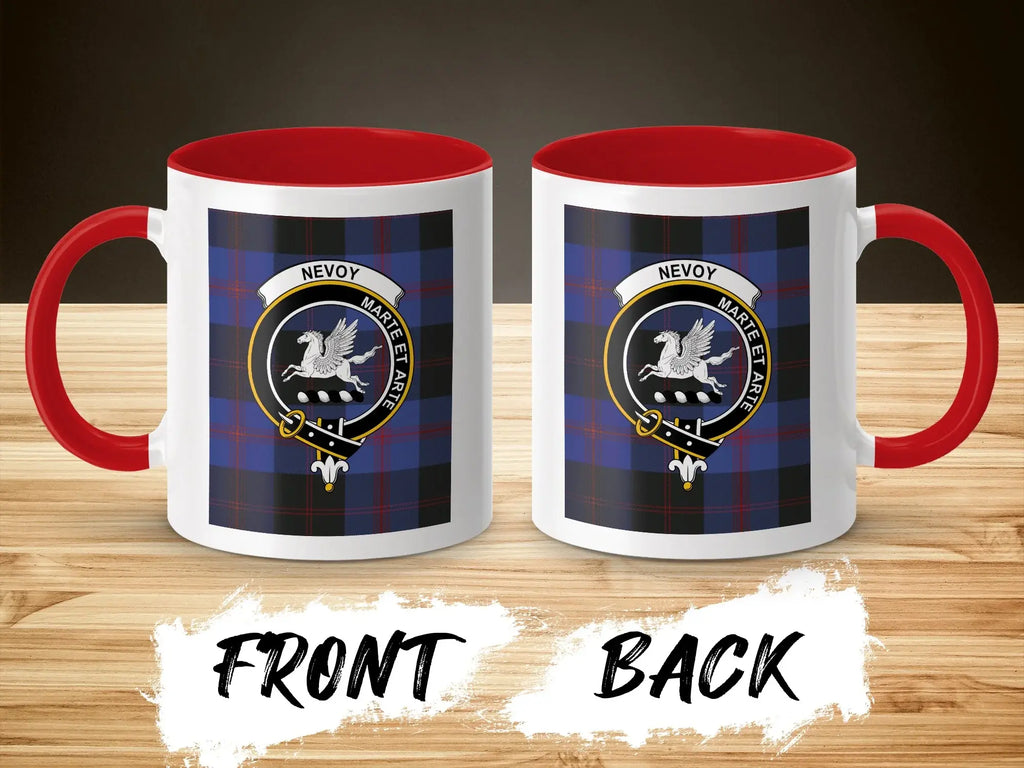 Nevoy Marteet Arre Crest on Blue Plaid Mug