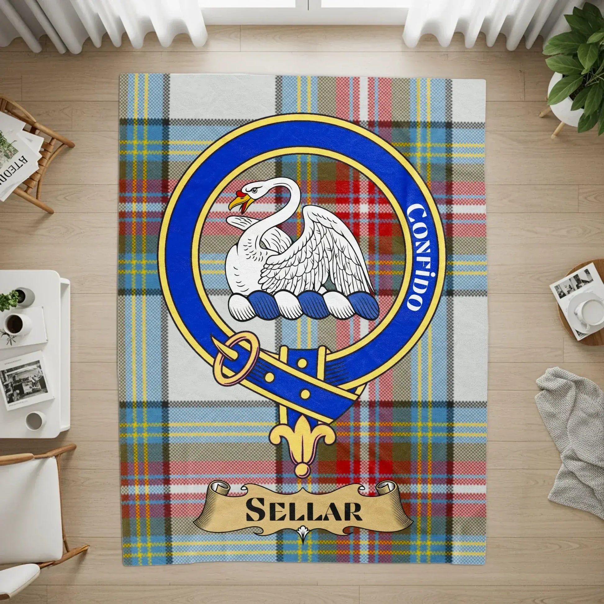 Scottish Clan Sellar Crest Tartan Plad Rug product