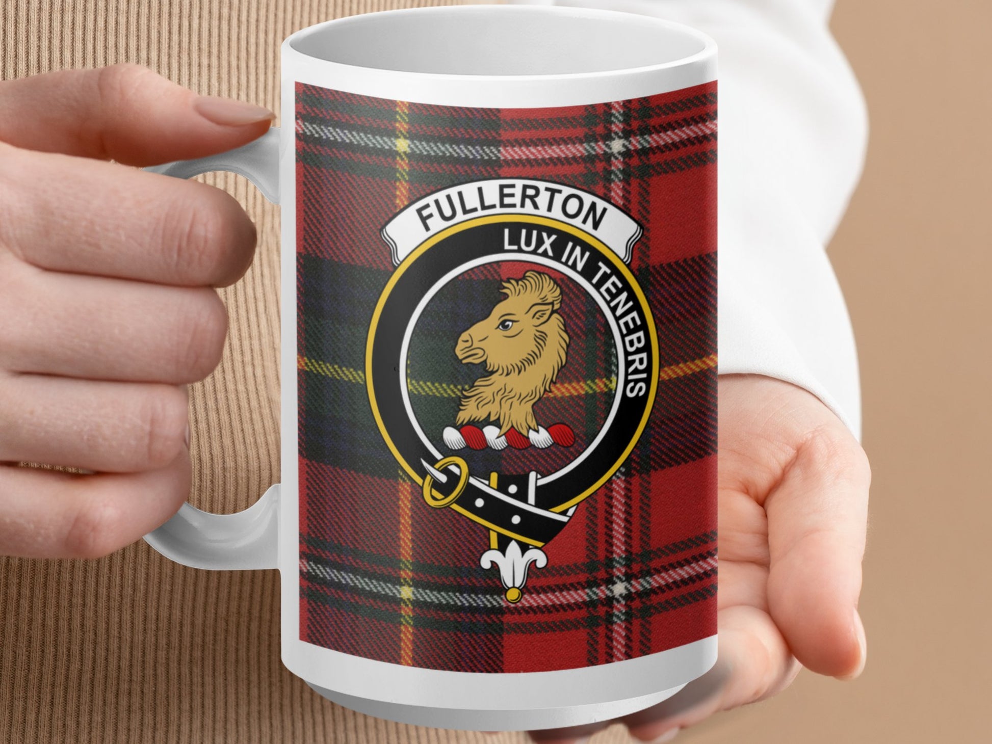 Clan Fullerton Scottish Tartan Crest Mug - Living Stone Gifts