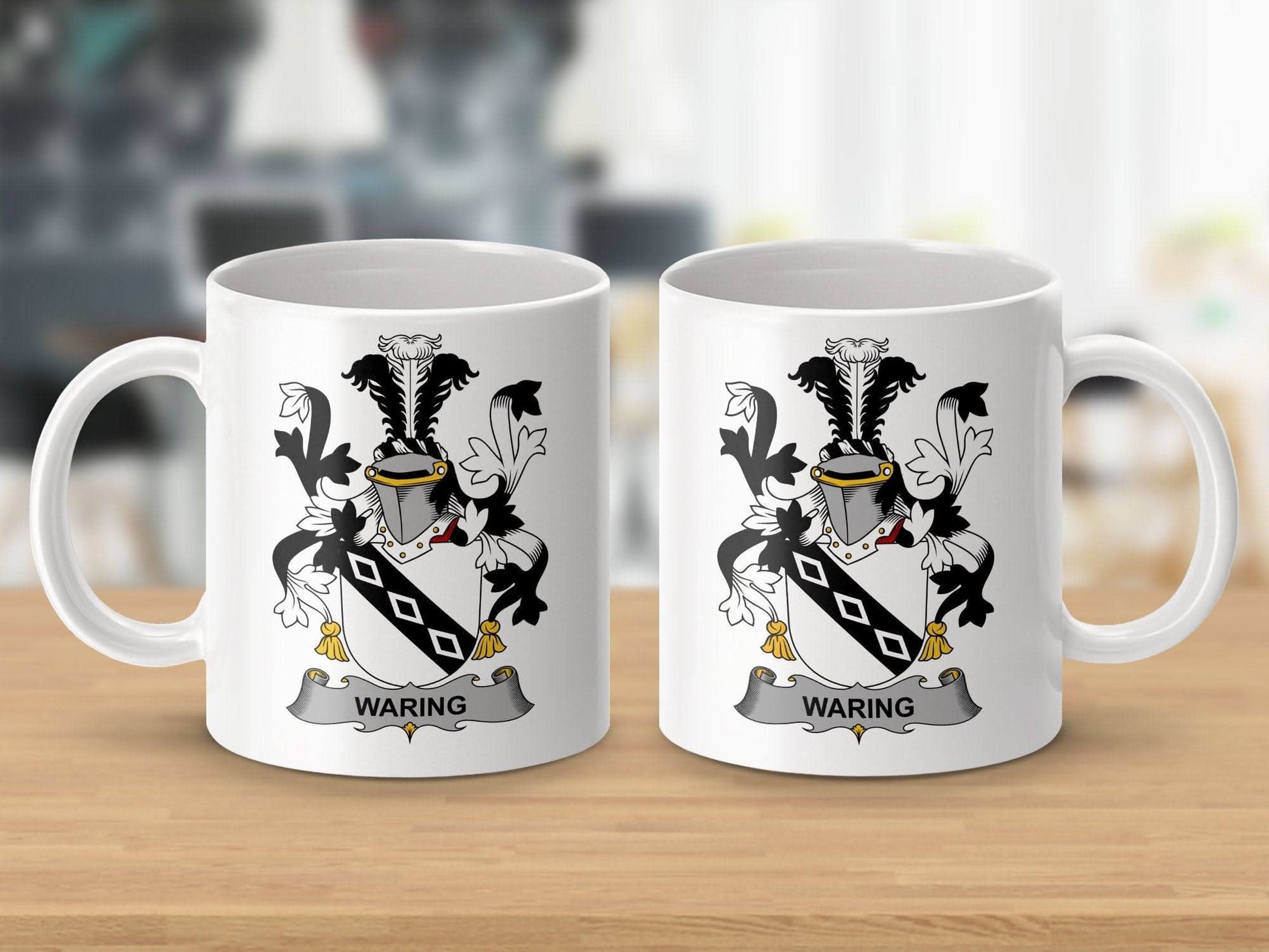Waring Family Crest With Diamonds Design Mug - Celtic Ancestry Gifts