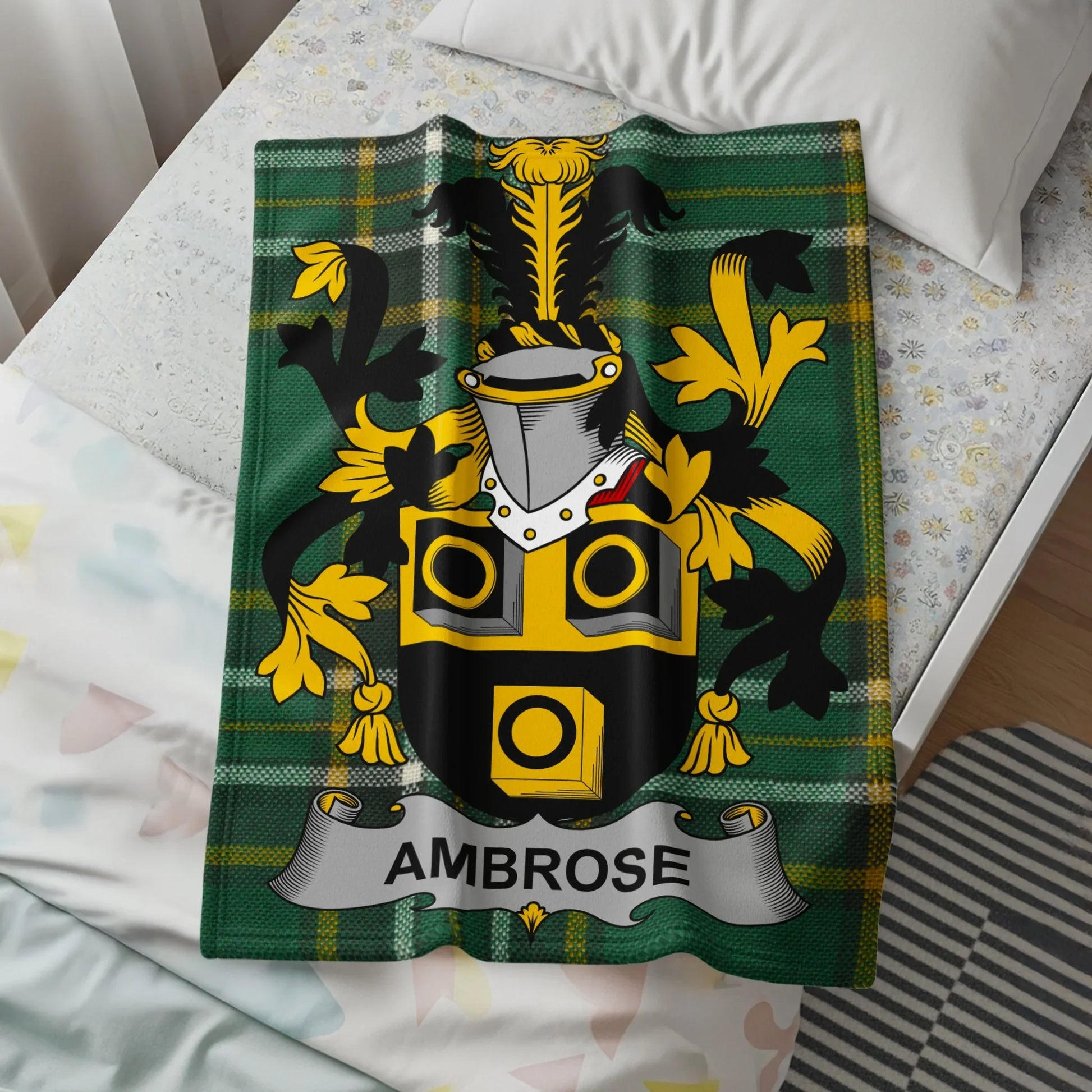 Ambrose Family Crest Tartan Shield Green Blanket product