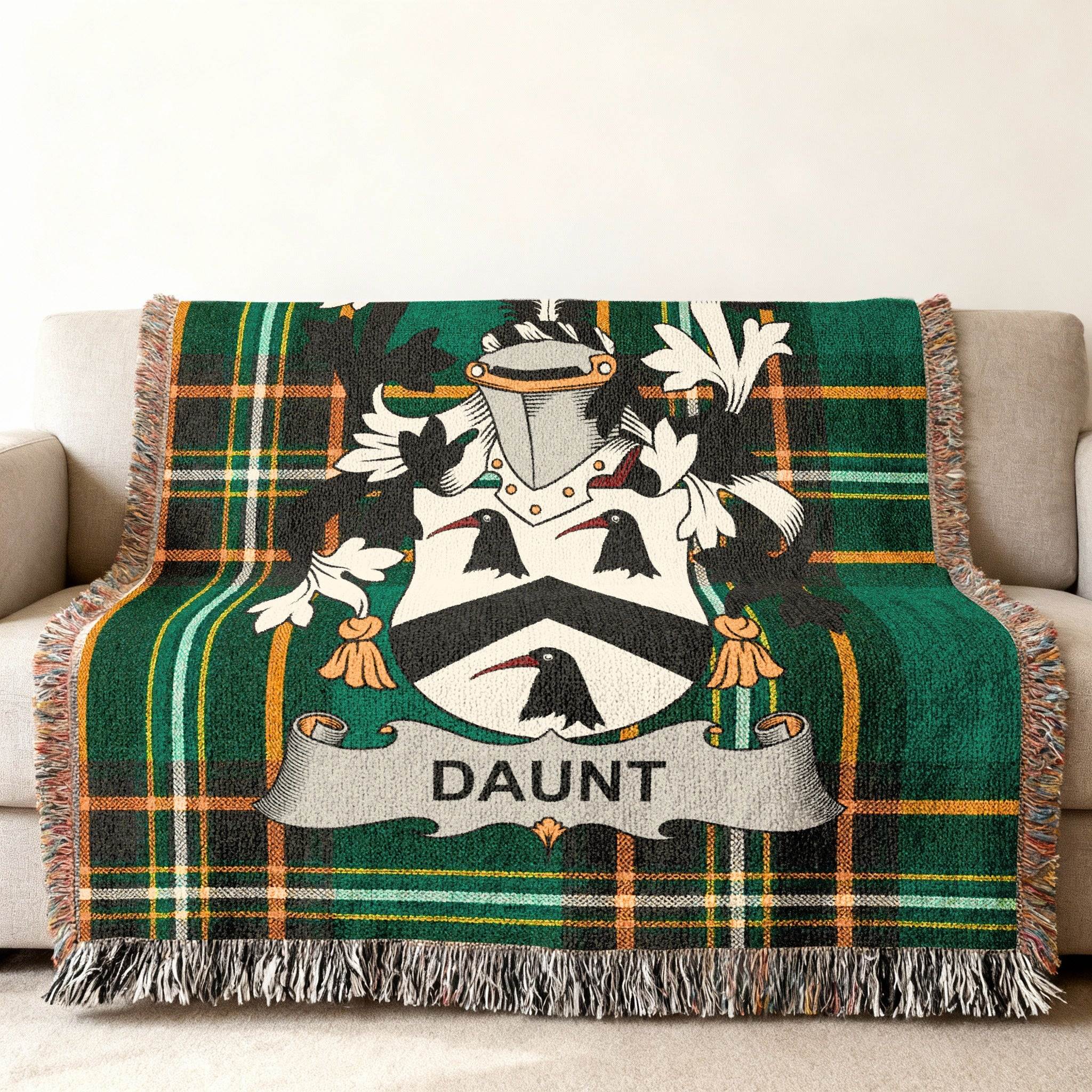 Ancestry Daunt Family Crest Green Plaid Tartan Throw product type