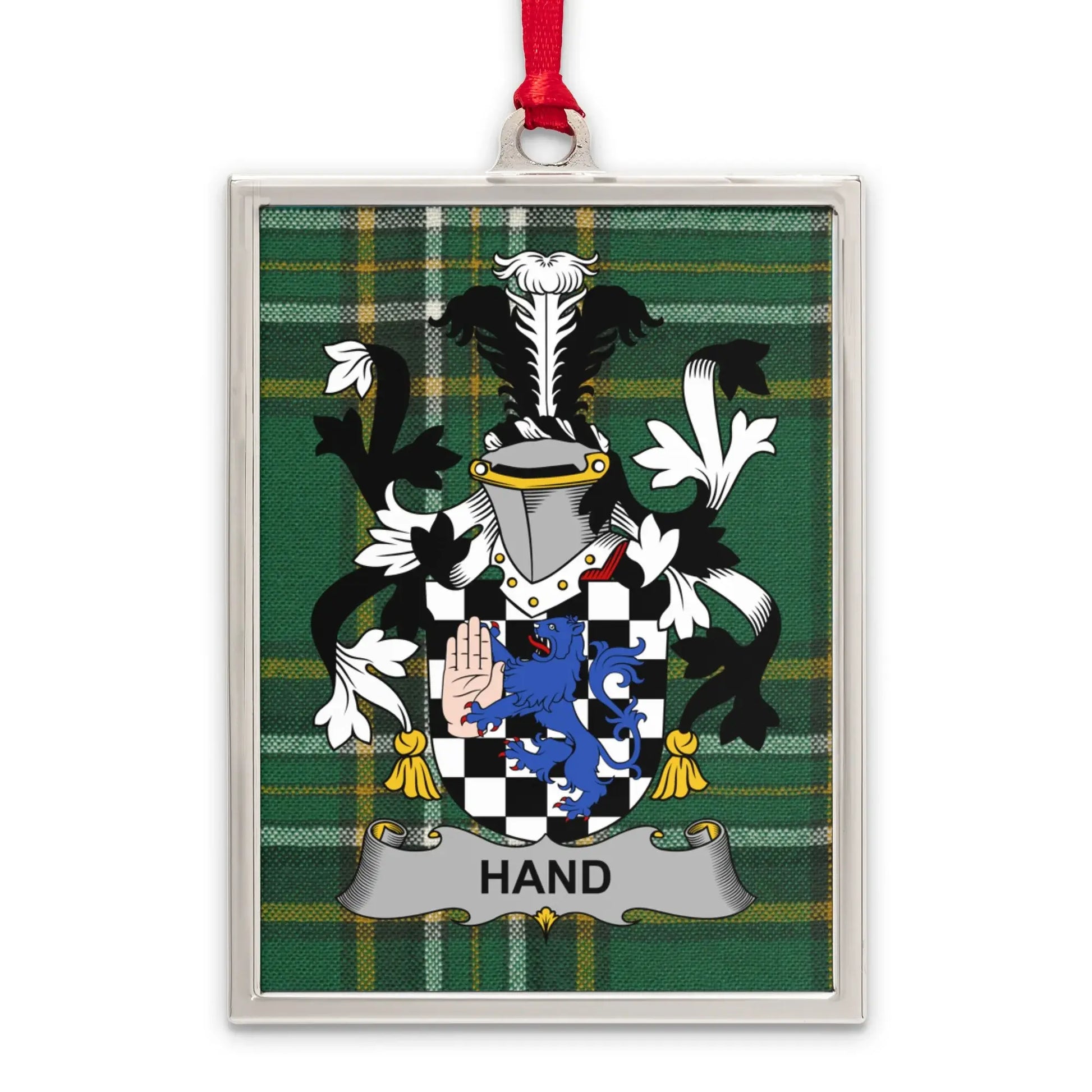 Hand Family Crest Plaid Background Metal Ornament product type
