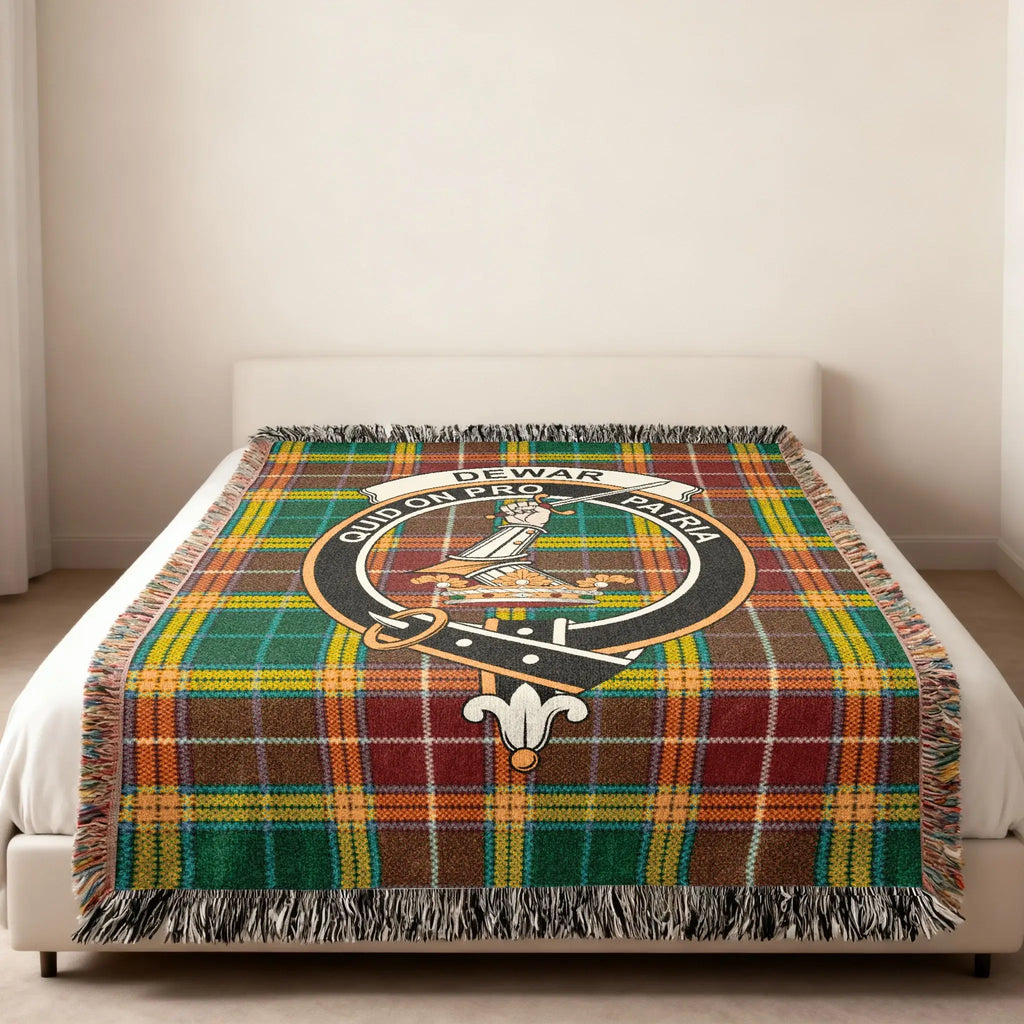 Clan Crest Tartan Throw Blanket with Fringed Edges