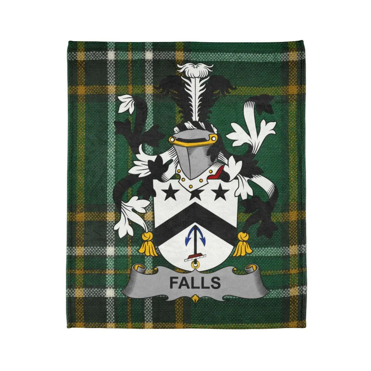 Falls Family Crest Green Plaid Background Blanket product type
