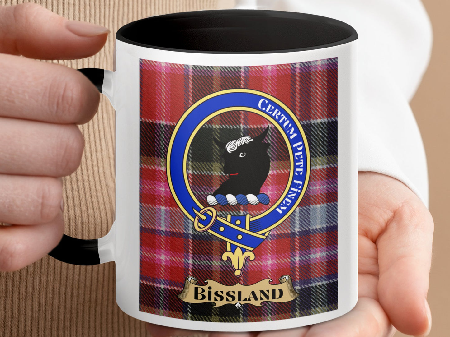 Scottish Clan Bissland Crest Emblem Plaid Pattern Mug - Living Stone Gifts