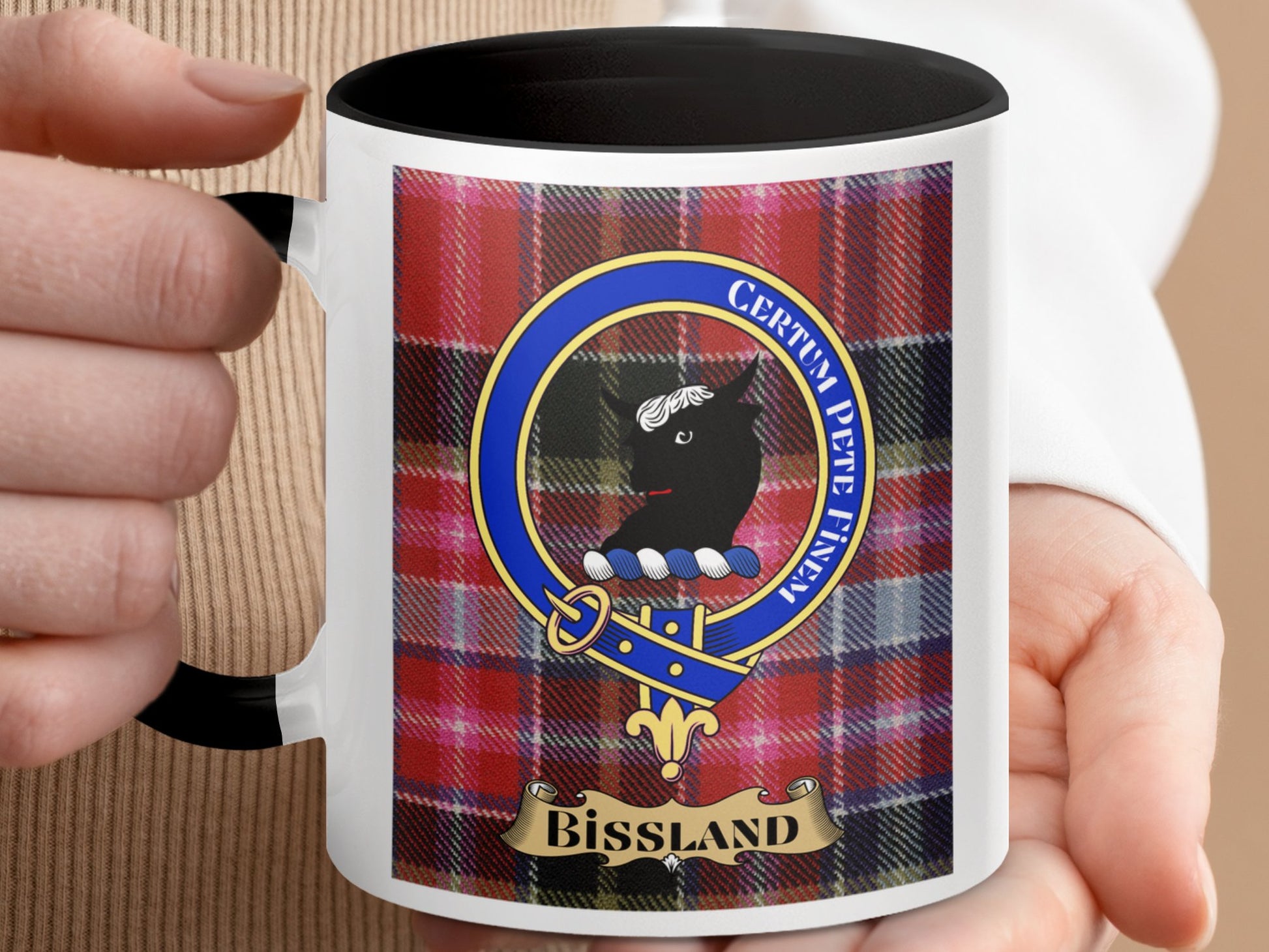 Scottish Clan Bissland Crest Emblem Plaid Pattern Mug - Living Stone Gifts