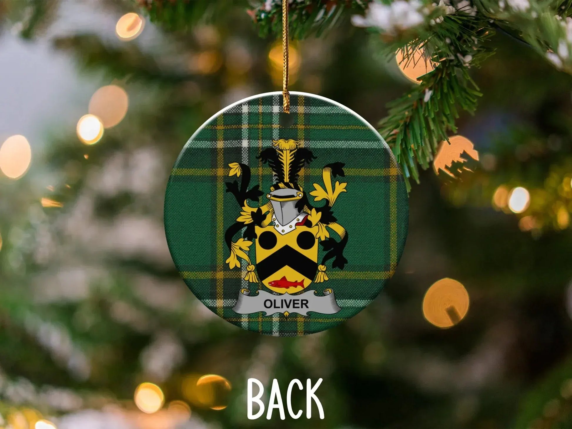 Custom Family Crest Plaid Design Christmas Ornament product