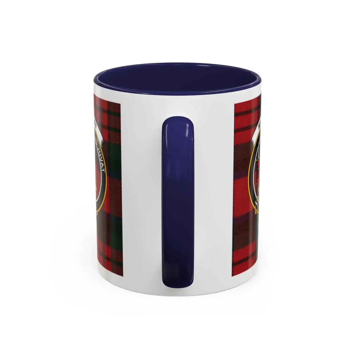 Red and Black Plaid Crest Design Mug With Blue Handle Product