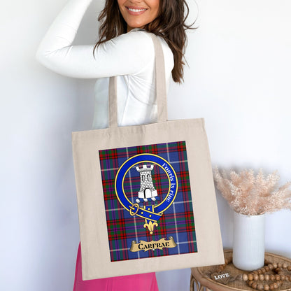 Carfrae Clan Scottish Tartan Crest Tote Bag - Living Stone Gifts