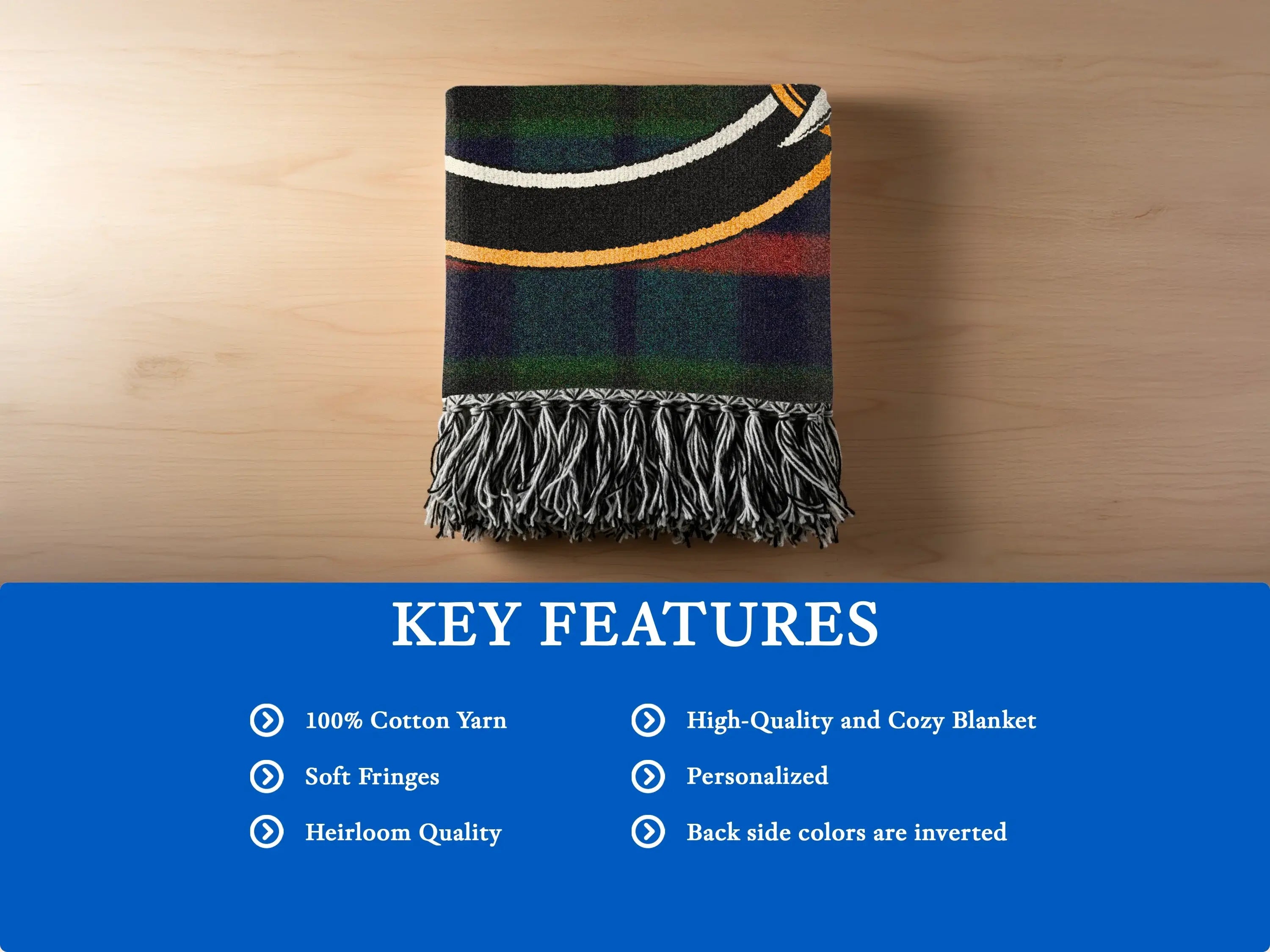 Morrison clan woven blanket size comparison — 52x37, 60x50 and 80x60 inch cotton tartan options