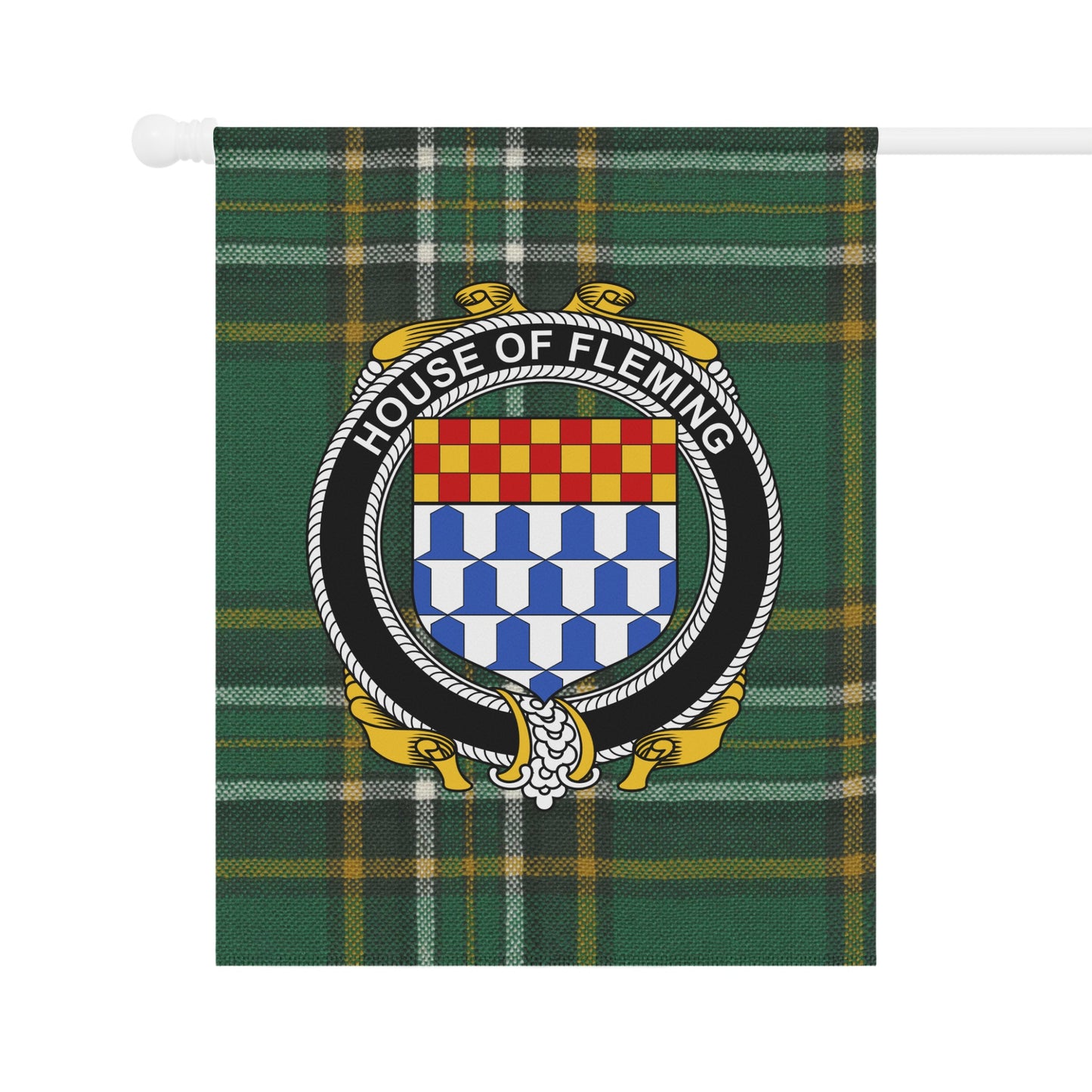 House of Fleming Tartan Family Crest Garden Flag