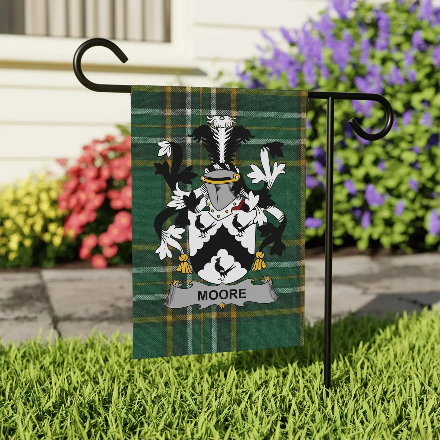 Custom Family Crest Plaid Green Garden Flag product