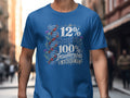 T-shirt with text "12% Scottish 100% Insufferable About It" and tartan DNA.