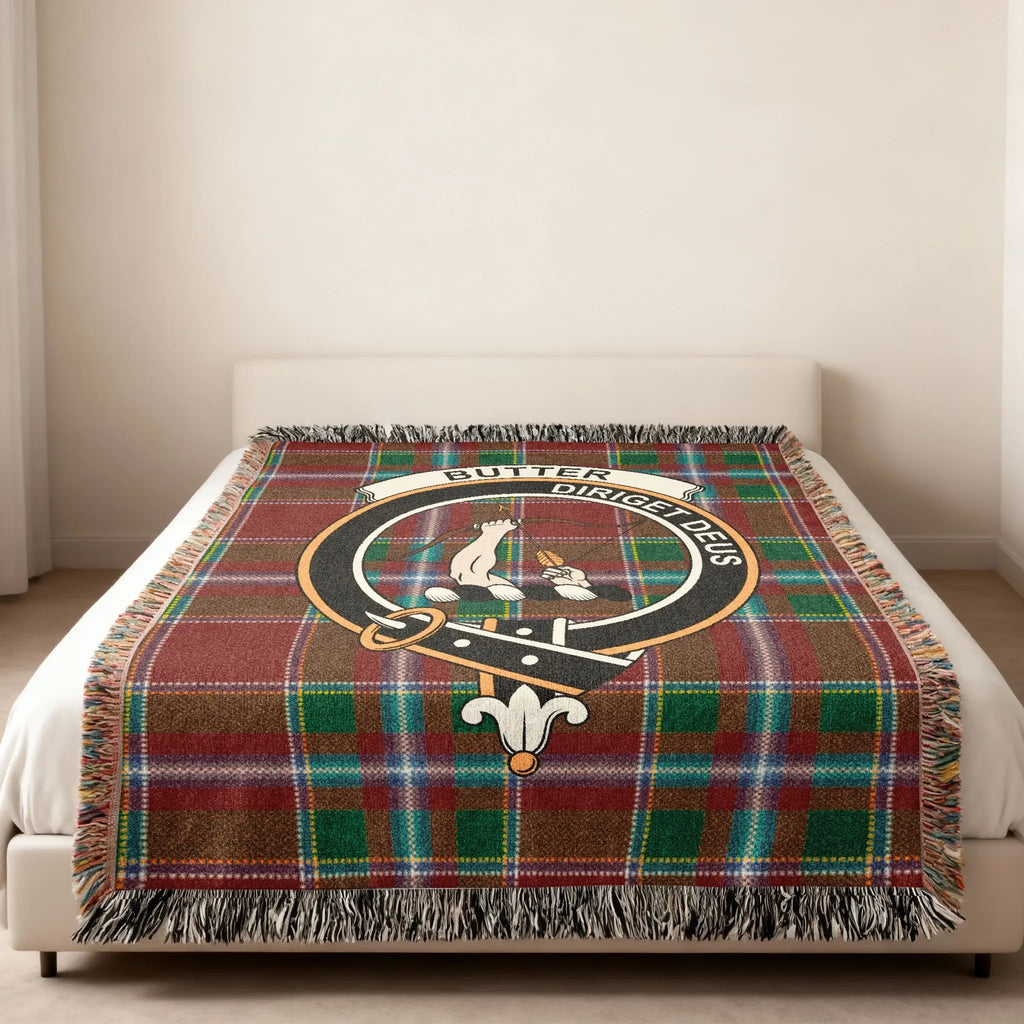 Butter clan crest diriget deus tartan blanket — heirloom quality cotton