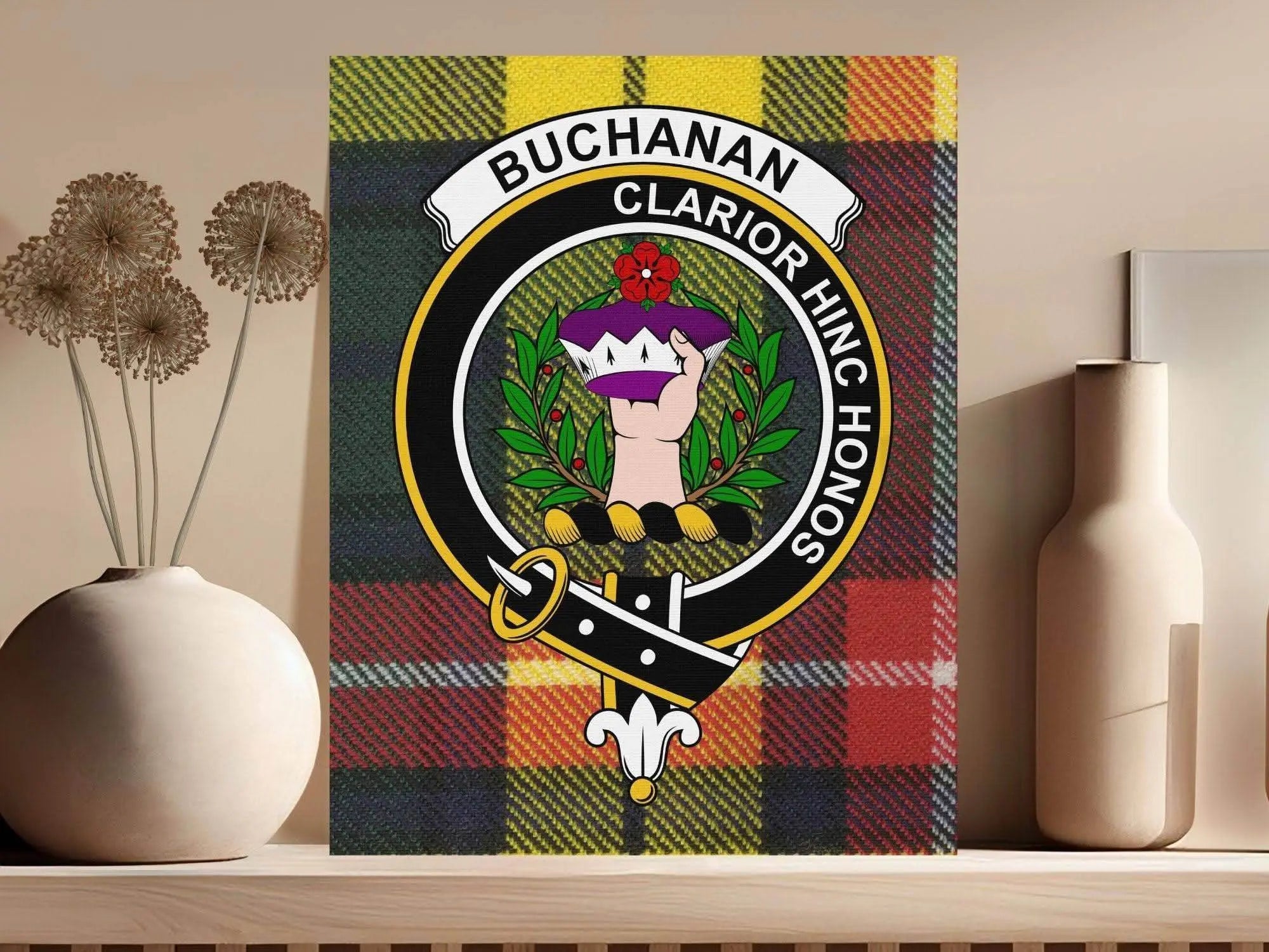 Buchanan Clan Crest Claror Hinc Honos Canvas - Celtic Ancestry Gifts