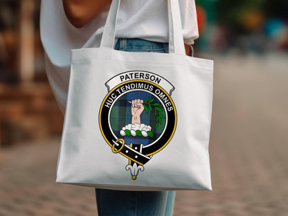 Paterson Scottish Clan Crest Tartan Tote Bags - Celtic Ancestry Gifts