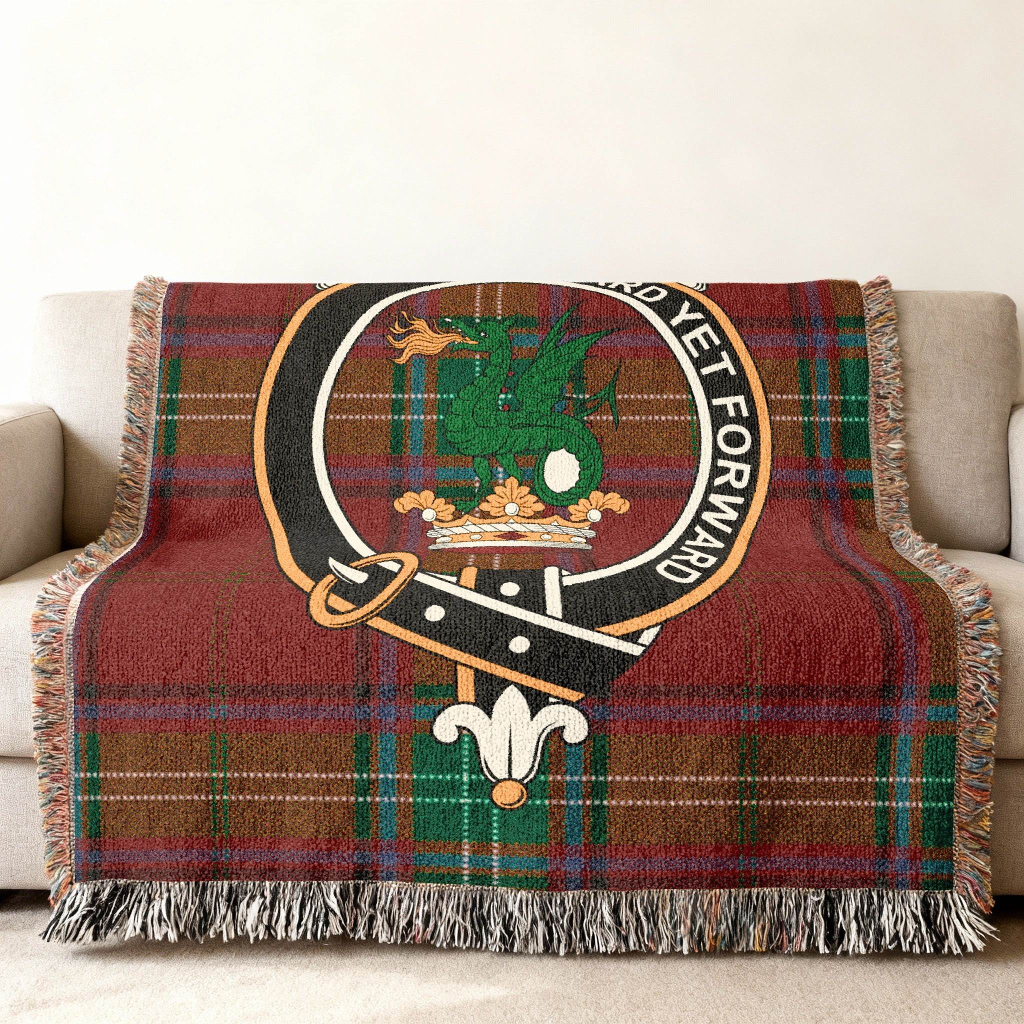 Clan Seton Hazard Yet Forward tartan woven blanket — colourful plaid design, 80" x 60"