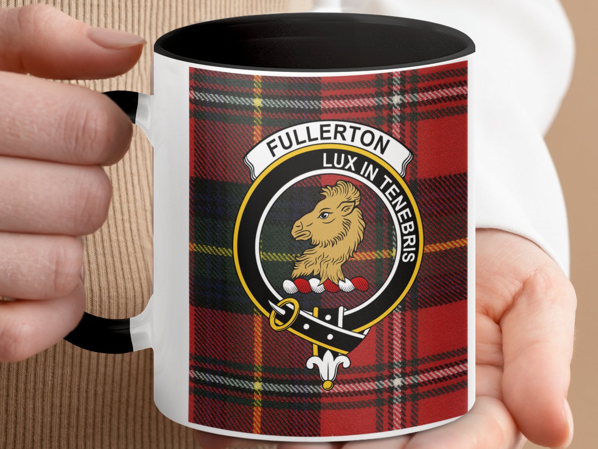 Clan Fullerton Scottish Tartan Crest Mug - Living Stone Gifts