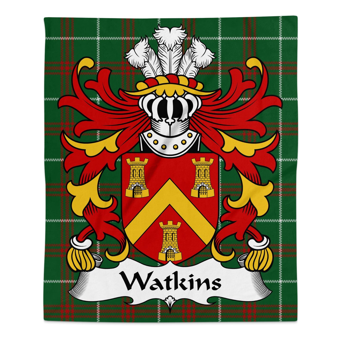 Watkins Welsh Surname Coat of Arms Tartan Blanket - Living Stone Gifts