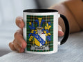 Stanley Irish family crest black accent mug on Irish National Tartan