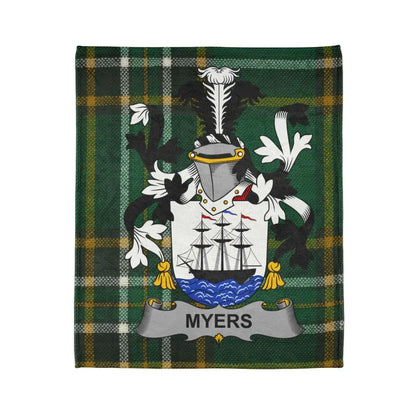 Myers Family Crest with Ship Plaid Design Blanket Product