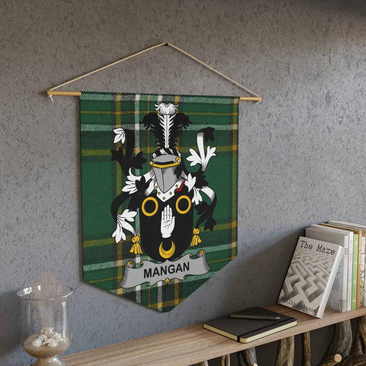 Mangan Family Crest Tartan Pattern Green Tapestry product