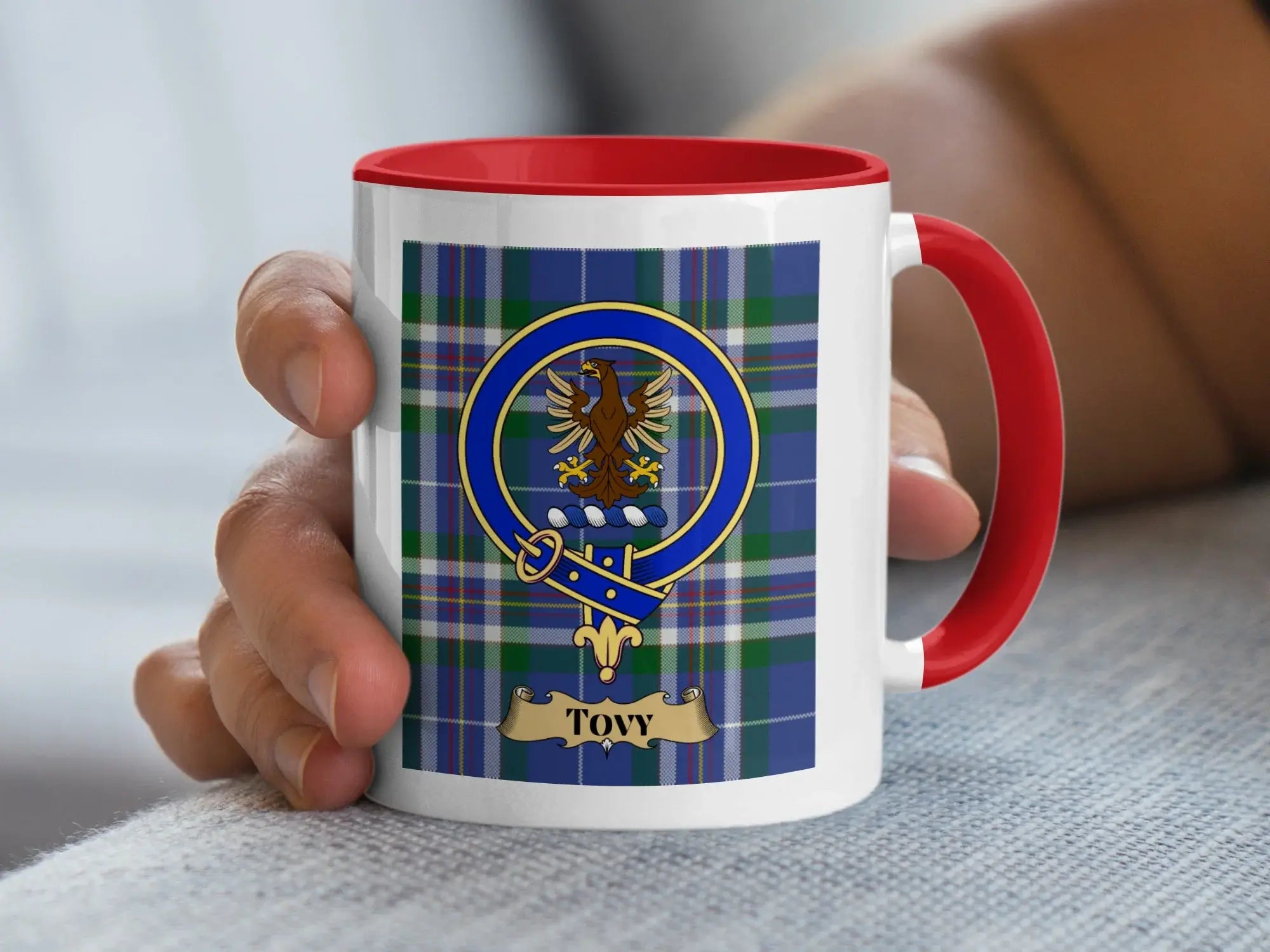 Tovy family crest ceramic mug for everyday coffee and tea