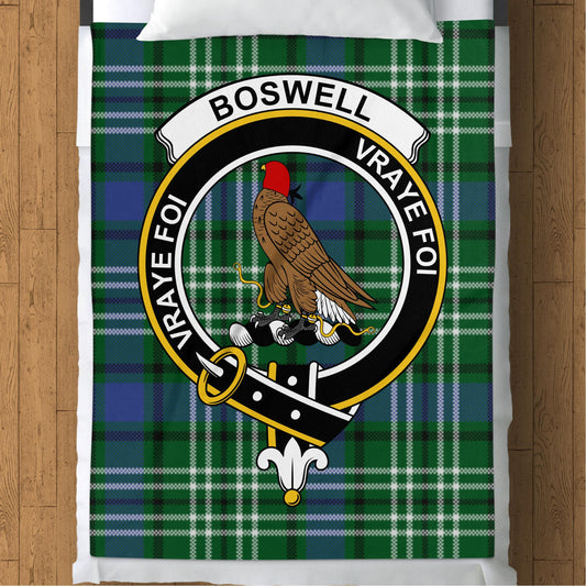 Scottish Clan Boswell Crest Tartan Throw Blanket - Living Stone Gifts