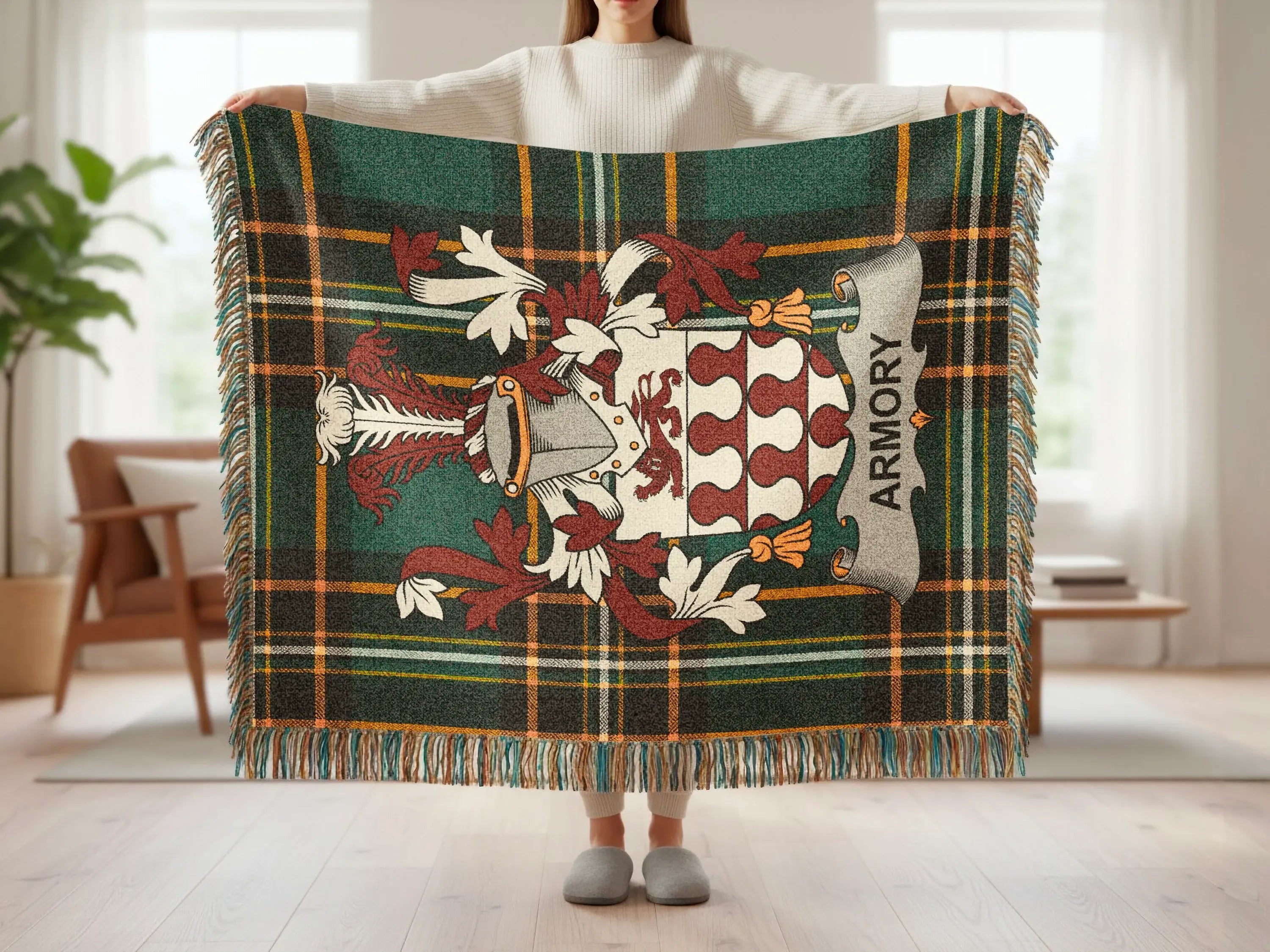 Armory Crest Tartan Plaid Green Gold Throw product type