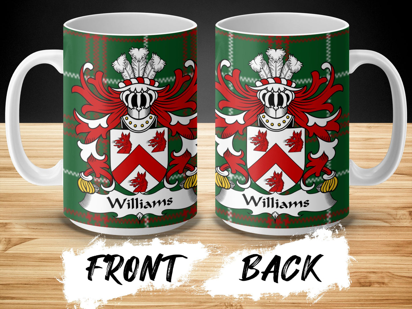 Williams Coat of Arms on Welsh National Tartan Mug - Living Stone Gifts