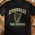 Connolly Irish Heritage black Gildan 64000 T-shirt with Celtic harp design