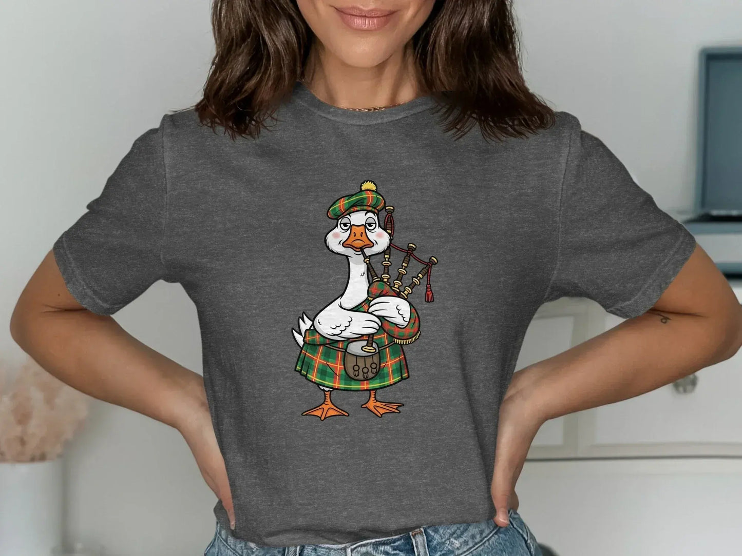 Bagpipe Playing Goose on Grey Casual T-Shirt product