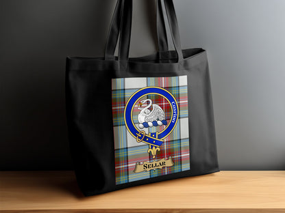 Scottish Clan Crest on Tartan Background Tote Bag - Living Stone Gifts