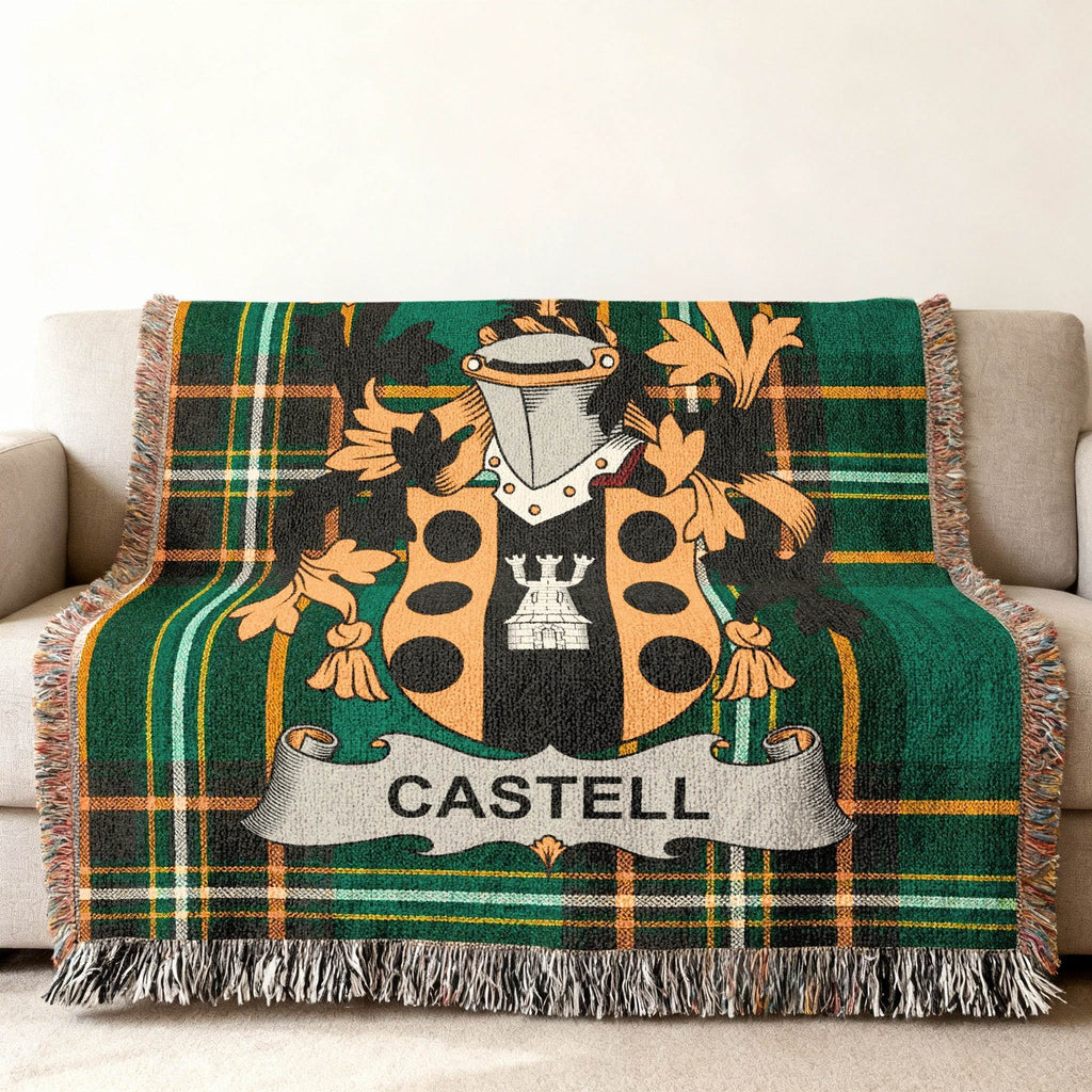 Castell Family Crest Tartan Plaid Green Black Throw product type